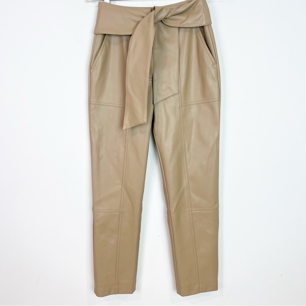 JONATHAN SIMKHAI TESSA TAN FAUX LEATHER PANTS WITH TIE BELT WOMENS SZ 2 - Picture 2 of 7